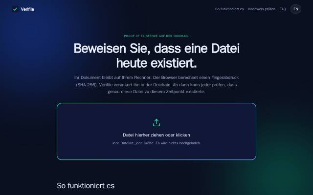 Verkleinerte Startseite von Verifile