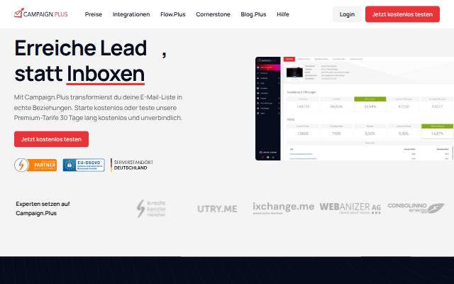 Verkleinerte Startseite von Campaign.Plus