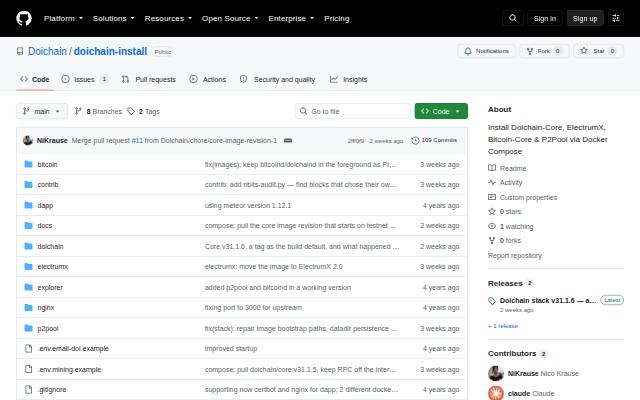 Verkleinerte Startseite von doichain-install: Referenz-Stack