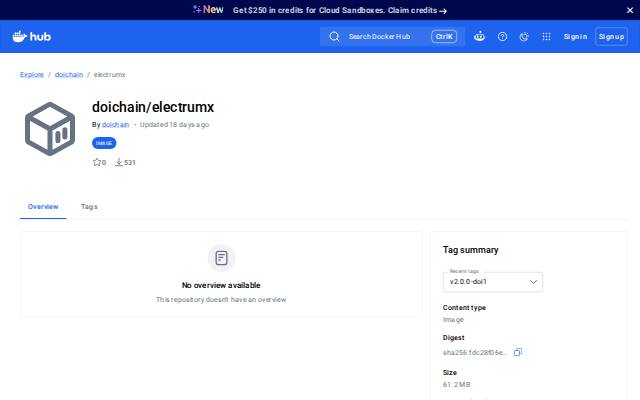 Verkleinerte Startseite von Docker-Image doichain/electrumx