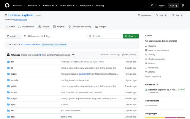 Verkleinerte Startseite von Block-Explorer Quellcode