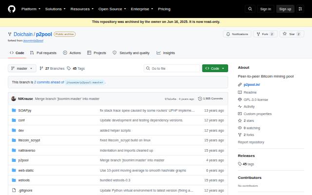 Verkleinerte Startseite von Doichain P2Pool Quellcode