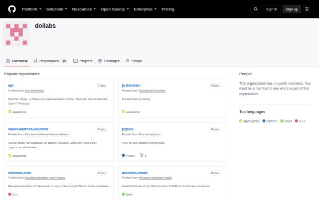 Verkleinerte Startseite von GitHub-Organisation doilabs