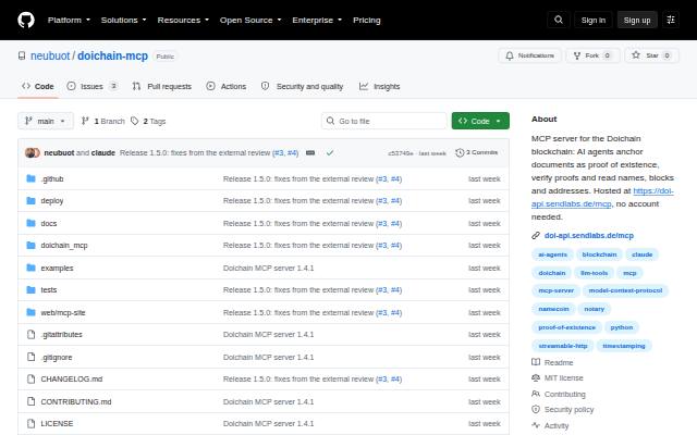 Verkleinerte Startseite von Quellcode Doichain-MCP-Server