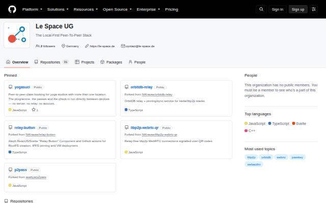 Verkleinerte Startseite von GitHub-Organisation Le-Space