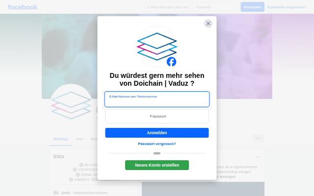 Verkleinerte Startseite von Doichain auf Facebook