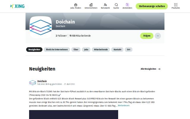 Verkleinerte Startseite von Doichain auf XING