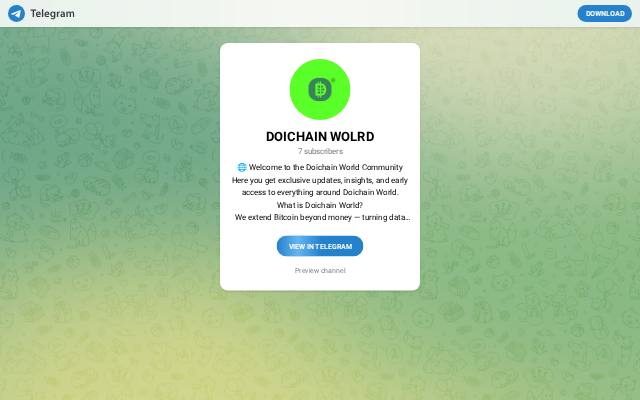 Verkleinerte Startseite von Telegram-Kanal Doichain World