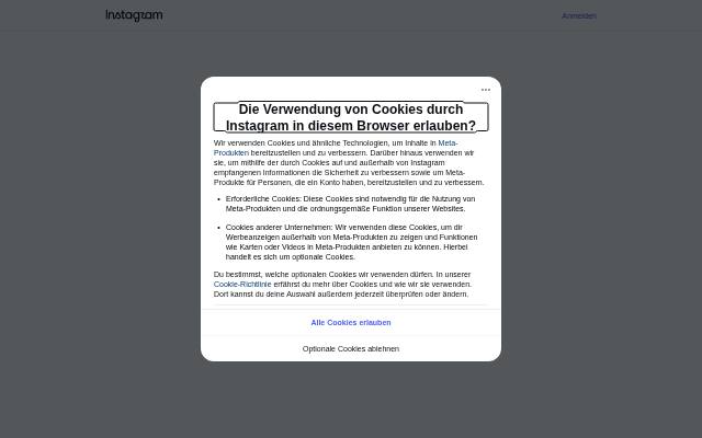 Verkleinerte Startseite von Instagram Doichain World