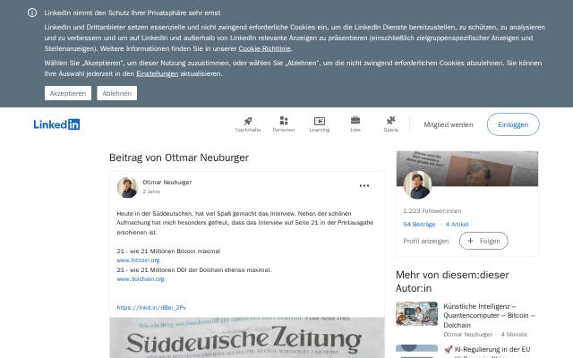 Verkleinerte Startseite von LinkedIn-Beitrag: Heute in der Süddeutschen