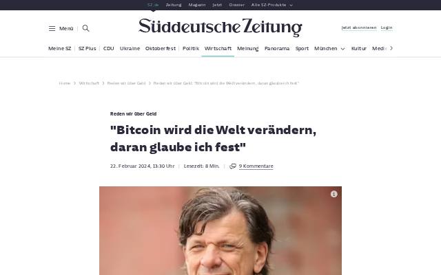 Verkleinerte Startseite von SZ: Reden wir über Geld mit Ottmar Neuburger