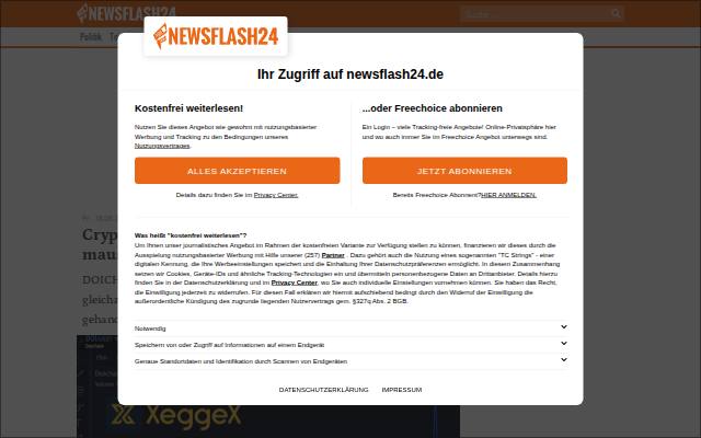 Verkleinerte Startseite von Newsflash24: Doichain als Geheimtipp unter Tradern
