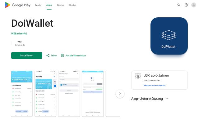 Verkleinerte Startseite von DoiWallet für Android