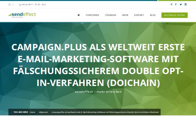 Verkleinerte Startseite von Pressemitteilung: Campaign.Plus mit Doichain-Double-Opt-in