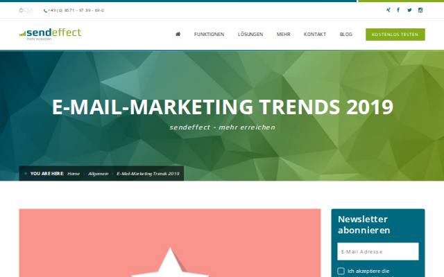 Verkleinerte Startseite von sendeffect-Blog: E-Mail-Marketing Trends 2019