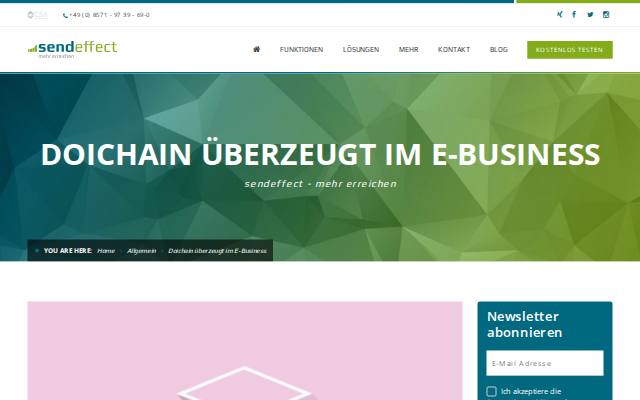 Verkleinerte Startseite von sendeffect-Blog: Doichain überzeugt im E-Business