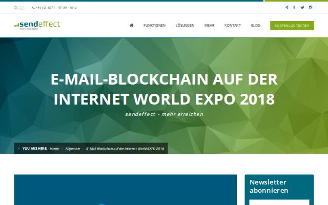 Verkleinerte Startseite von E-Mail-Blockchain auf der Internet World EXPO 2018