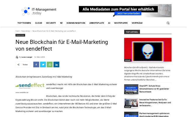 Verkleinerte Startseite von Neue Blockchain für E-Mail-Marketing von sendeffect