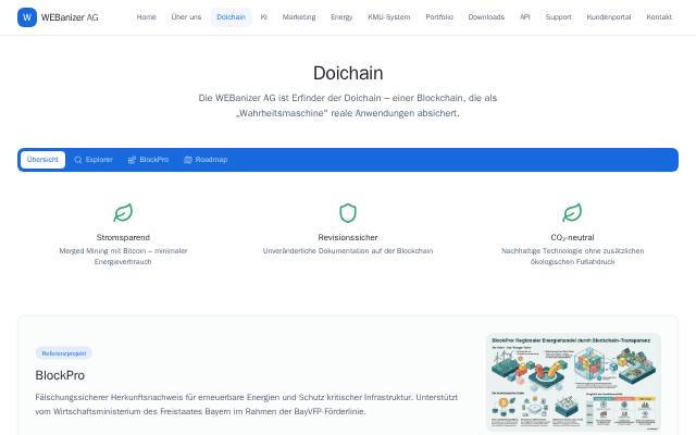 Verkleinerte Startseite von WEBanizer: Doichain-Bereich