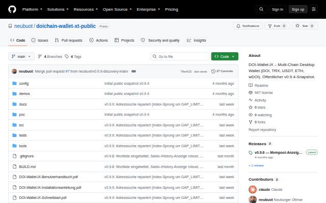 Verkleinerte Startseite von DOI-Wallet-iX