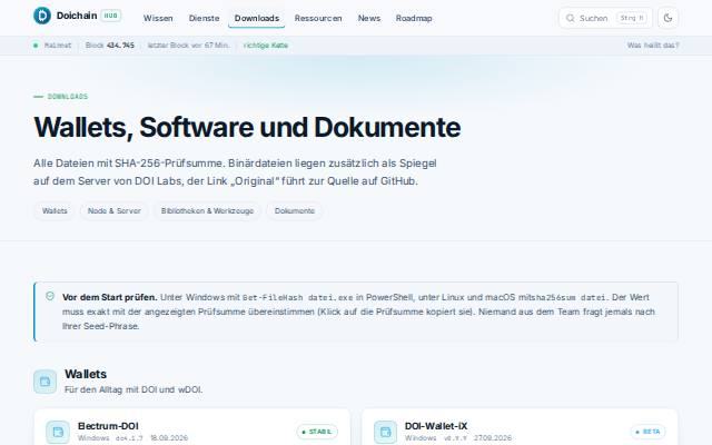 Verkleinerte Startseite von Doichain Downloads