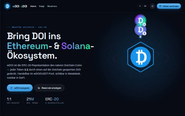 Verkleinerte Startseite von wDOI-App und Bridge