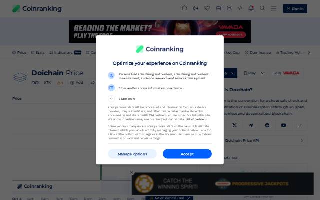 Verkleinerte Startseite von Coinranking