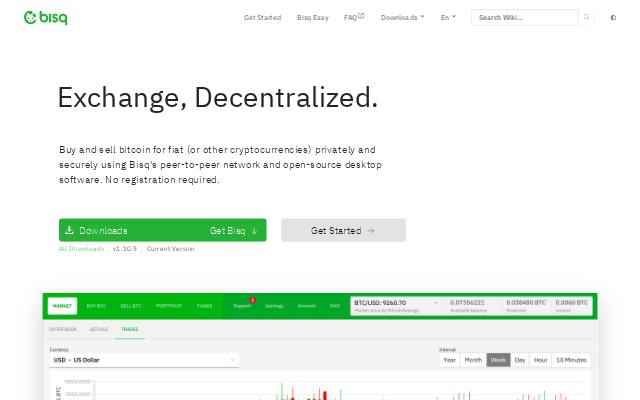 Verkleinerte Startseite von Bisq