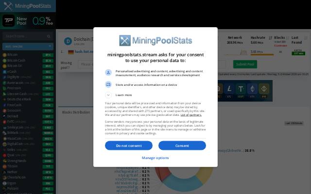 Verkleinerte Startseite von MiningPoolStats